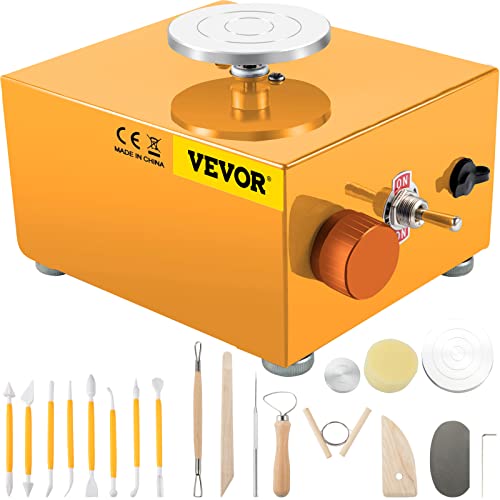 VEVOR Töpferscheibe Elektrisch Gelb Mini Keramikscheibe 30 W / 220 V 2000 U/min Einstellbare DIY Töpferscheibe aus Aluminiumlegierung, 40 dB Keramikformwerkzeug mit UK-Stecker 15 x 14 x 10 cm