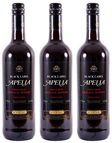 Imiglykos Black Label Apelia 3x 0,75l | Lieblicher Rotwein | Imiglykos | 11,5% Vol. | Kourtaki | + 20ml Jassas Olivenöl