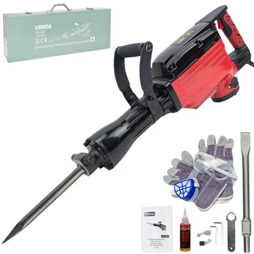 Abbruchhammer 2000 Watt Leistung Betonhammer mit robuster SDS-hex-Werkzeugaufnahme + Zubehör + KOFFER, inkl. Spitz- und Flachmeißel Meisselhammer Stemmhammer VERDA SN1402