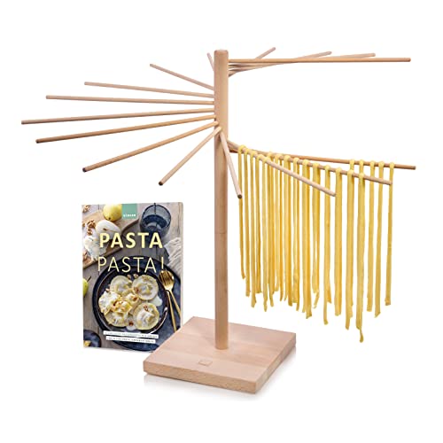 Sänger | Pastatrockner aus Holz, Nudeltrockner, Nudelständer zum Trocknen, Gesamthöhe 50cm, mit 16 abnehmbaren Armen, inkl. Booklet „Pasta Pasta“ mit 10 exklusiven Pastarezepten