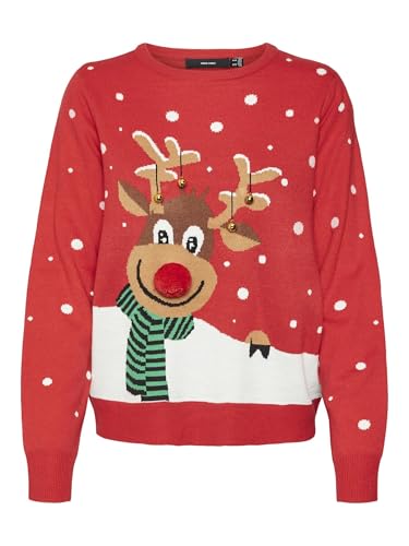 VERO MODA Damen Weihnachts Strick-Pullover VMSnowy Deer Rentier Weihnachten 10315636 Chinese Red M