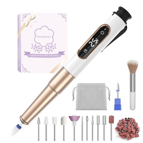 Nagelfräser, Denabuty Elektrische Nagelfeile Kabellos 12 in 1 Fräser für Gelnägel 25000 u/Min, USB Wiederaufladbare, 5 Verstellbare Geschwindigkei, Maniküre Pediküre Set DN-2502Y