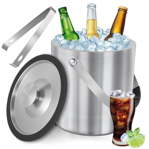 BBWELL Eiswürfelbehälter,2L Edelstahl Eisbehälter mit luftdichtem Deckel,Sieb und Eiszange,Doppelwandiger-Design,Zur Kühlung von Getränken,Wein,Sekt und Bier bei Barpartys