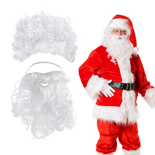 Santa Perücke Fake Bart Set für Männer Frauen Weiße Perücken Bart Weihnachten Kostümzubehör Perücke Schnurrbart zum Ankleben Verkleiden Sich für Maskerade Weihnachtsmann Cosplay