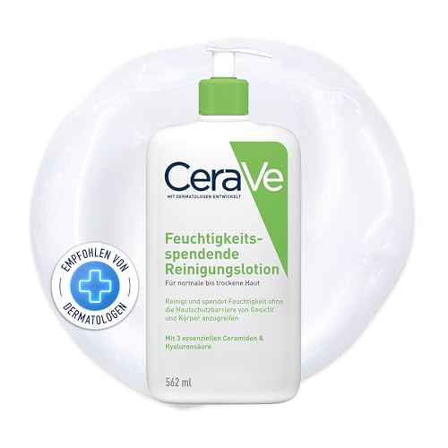 CeraVe Feuchtigkeitsspendende Reinigungslotion für Gesicht und Körper, Sanft reinigend ohne Schaum, Für normale bis trockene Haut, Mit Hyaluron und 3 essenziellen Ceramiden, 562 ml