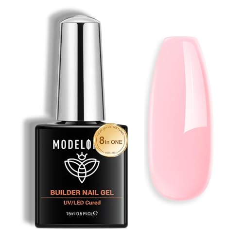 modelones 8 in One Builder Gel, Rosa Aufbaugel für Gelnägel,Builder Gel für Nägel, Gel Nagellack Nagelverlängerung Extension, Soak Off UV Nägel Gellack für Nagelstudio maniküre set 15 ML