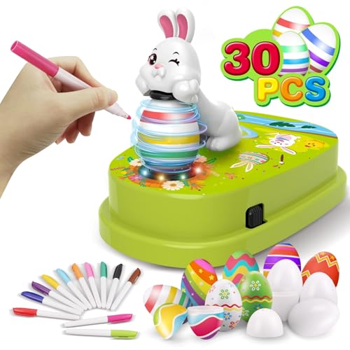 HaoVrisn Ostern Bemalen Maschine Kinder, Bastelset Ostereier zum Bemalen Set Mit 30 Weiße Eier, 30 Schlüsselbänder und 12 Stifte, Ostern Basteln 3-10 Jarhe Ostergeschenke Ostereier zum aufhängen