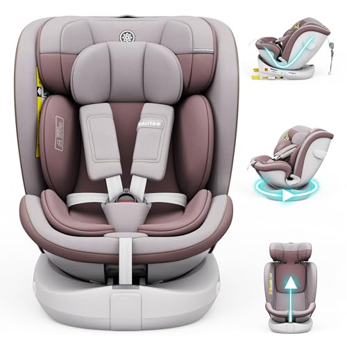 Daliya® Kindersitz ROTAZIONE | I-SIZE 40-150 cm | 8 Pos. | Isofix | (SIP) | Top Tether | 360° | 5 Punkt Gurt | Gruppe 0+ / I/II/III 0-36 KG | Neueste Zulassungs UN ECE Reg. 129 (Pastellrosa)