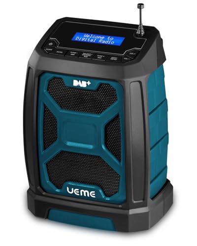 Baustellenradio Mit Akku Aufladbar, Tragbares DAB Plus/FM Radio Mit Bluetooth Lautsprecher, Radiowecker, Starkem Empfang, Inklusive USB to Dc Netzkabel (Blau)