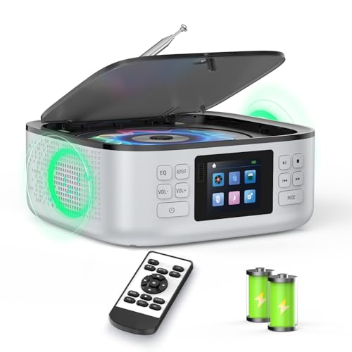 [2025 New] ARAFUNA CD Player Tragbarer, Radio mit CD Player Bluetooth, Boombox CD-Spieler mit Lautsprechern, 3000mAh Klein Musikplayer, LED-Farbdisplay, Fernbedienung, FM/USB/AUX Unterstützung