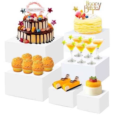MsisieIve 6 Stück Tortenständer cube ständer,Tortenständer weiß,Kuchenständer hochzeit,Cake stand for party,Buffet erhöhungenz,Für Fotos Machen im Buffet, Hochzeit, Familienfeier