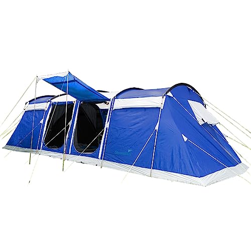 Skandika Tunnelzelt Montana 12 Personen | Camping Zelt mit/ohne eingenähten Zeltboden, mit/ohne Sleeper Technologie, 2-4 Schlafkabinen, 5000 mm Wassersäule, Moskitonetze | großes Familienzelt