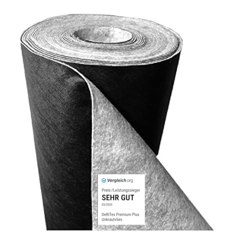 DeRiTex 180 g/m² - Unkrautvlies BZW. Unkrautschutzvlies „Premium Plus“ (L) 25 m x (B) 1,0 m = 25m²
