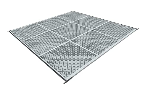 BERGER Outdoormatte Square 250 x 250 cm │Zeltteppich Bodenplane │atmungsaktiv, leicht & Wetterfest für Camping, Outdoorteppich Picknickdecke weich, mit Befestigungsschlaufen│Grau/Weiß