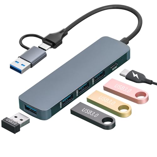 USB Hub 3.0, 5-IN-2 Type-C verteiler 5Gbps Typ-C auf USB 3.0, USBTyp-C Mehrfachstecker Splitter für MacBook, iMac, Surface, Dell, Thinkpad, USB Stick, Mobile HDD, PS4, TV, PC