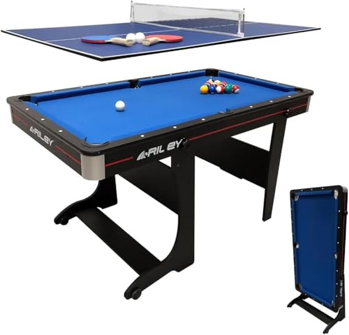 Riley 5ft 2-in-1 Klapp-Billardtisch – Innovatives Design mit Tischtennis- und Schreibtischfunktion – Bälle, Queues, Tischtennisplatte, Schläger, Bälle und Netz inklusive