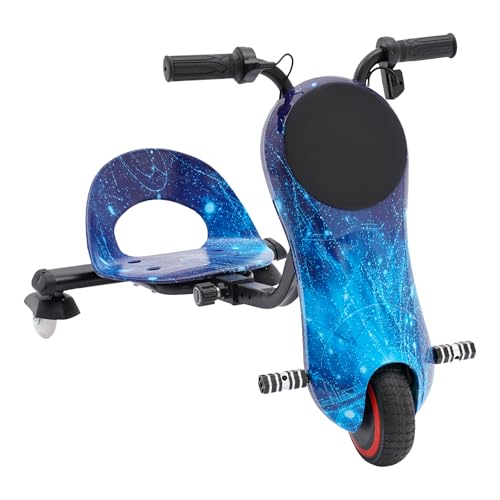 180W Kinder Drift Scooter Elektrisch 360° Drift Cart 3 Geschwindigkeitsstufen 12 Km/H Elektro Gokart Einstellbare Länge Drift Kart Drift Trike Led-Beleuchtung Bluetooth Crazy Cart 50 Kg