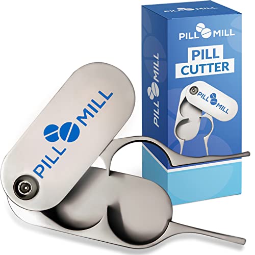 Tablettenteiler von Pill Mill - Metallklingen, die nie stumpf werden - Griff hilft, kleine oder große Pillen leicht zu schneiden -Leichte Tablettenschneider - Perfekter Pillenschneider für unterwegs