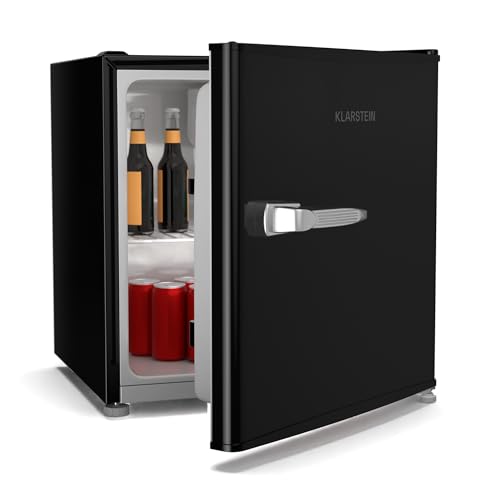 Klarstein Irene 46L Retro Mini-Kühlschrank - Leise 37 dB, Verstellbarer Thermostat, Energieeffizient, Kleiner Kühlschrank Für Schlafzimmer, Büros, Schwarz