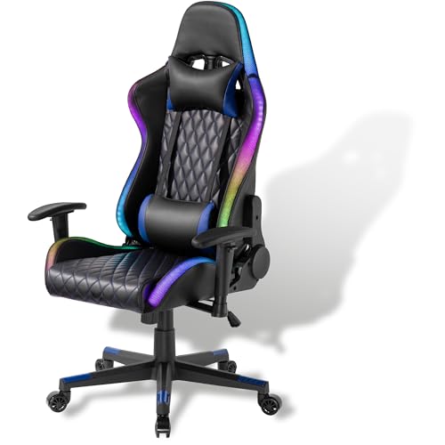 Xantron® Ergonomischer Gaming Stuhl RGB Beleuchtung - 150 kg Belastbarkeit/Gamer Sessel in Schwarz mit PVC Leder/Gamingsessel verstellbar per Gasdruckfeder/Gamingstuhl/Gaming Chair