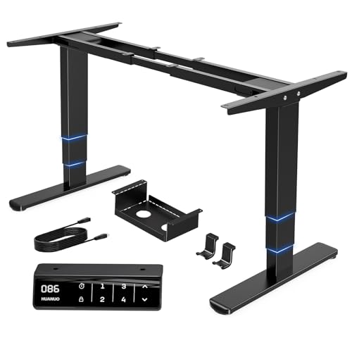 HUANUO 3-stufig Schreibtischgestell Höhenverstellbar mit Zwei Motoren,Tischbeine Höhenverstellbar für Heim & Büro, Heavy Duty Stahl,120kg Tragkraft,Memory Controller,Schwarz nur schwarzes Geste