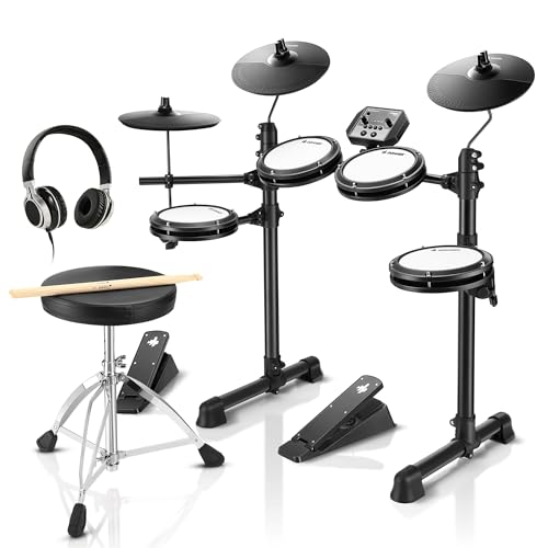 Donner DED-80 E-Drum-Set, E Schlagzeug leises Mesh Kit mit 180 Sounds, mit robusten Pedalen, Drum-Thron, Sticks, Kopfhörer inklusive, leicht und tragbar 40 Melodic Lektionen