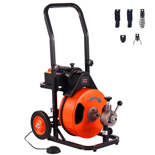 VEVOR Elektrische Rohrreinigungsmaschine 220V Rohrreiniger 22,86mx9,5mm StahlKabel Rohrreinigungsspirale 1500U/min Leerlaufdrehzahl Abflussreiniger Abflussreinigungsmaschine Reinigungswerkzeuge