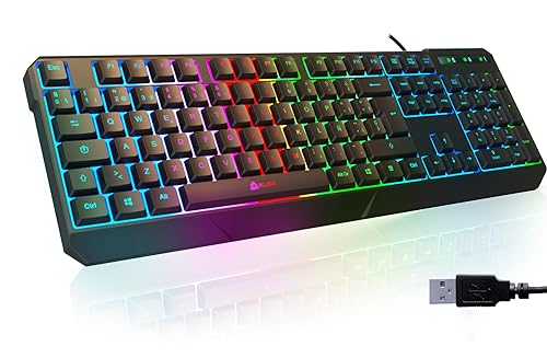 KLIM Chroma Gaming Tastatur QWERTZ DEUTSCH mit Kabel USB - NEU - Langlebig, Ergonomisch, Wasserdicht, Leise Tasten - RGB Gamer Tastatur für PC Mac PS5 PS4 - Schwarz