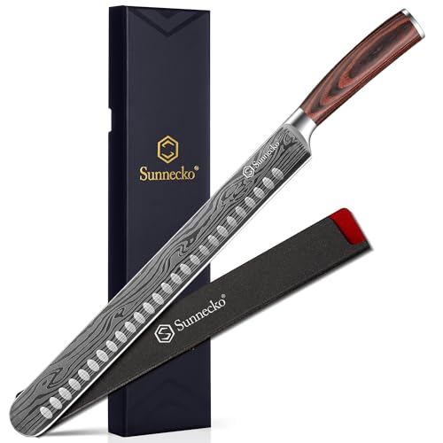 Sunnecko Schinkenmesser 30CM Profi Tranchiermesser- Ultra Scharfe Aufschnittmesser, Küchenmesser für Schinken, Salamimesser, Fleischmesser mit Ergonomischer Griff