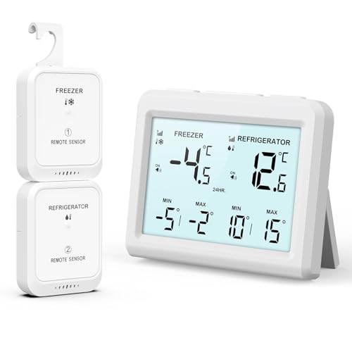 Brifit Kühlschrankthermometer mit 2 Sensoren, Gefrierschrank Thermometer with Alarm Function, MIN/MAX Records, ℃/℉ Schalter, Refrigerator Thermometer für Küche, Hause, Bars, Zuhause, Restaurants