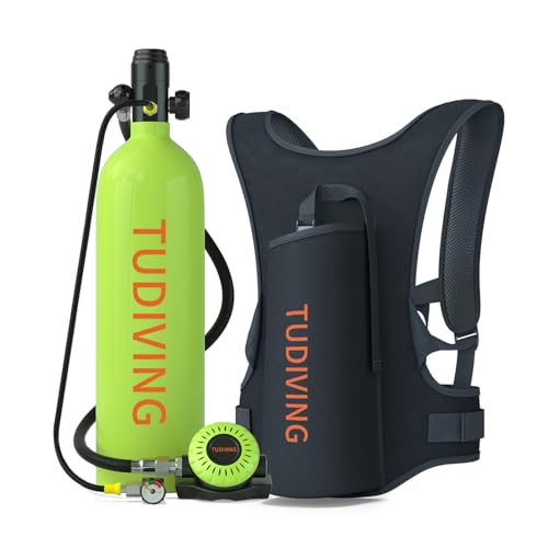 TUDIVING-2L Tauchflasche Unterwasser mit 25-30 Minuten Atmen, Tragbare Tauchflasche, Schnorchelset zum Gerätetauchen (S700Plus B1 Green DE)