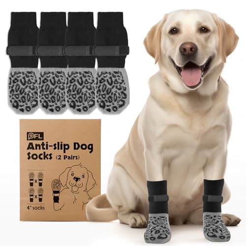 PICK FOR LIFE Hundesocken Anti-Rutsch 2 Paar Doppelseitige mit Verstellbaren Riemen für Innenbereich (Grau, S)