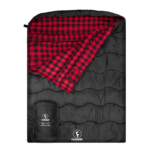 FORINBUY Winter Doppelschlafsack aus Flanell für Erwachsene – Wasserdichter, Warmer Outdoor-Schlafsack für 2 Personen, Queen Size – Ideal für Familien, Camping und RV-Reisen