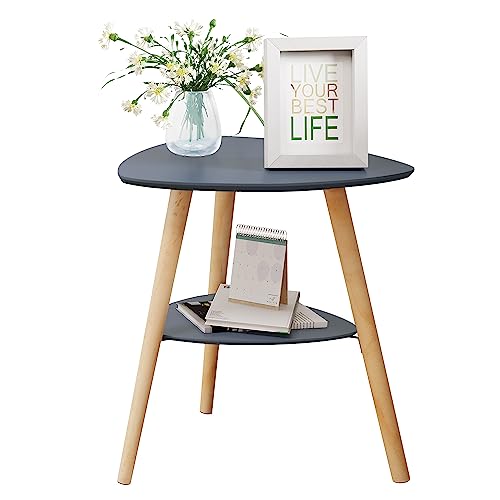 EUGAD Beistelltisch, Couchtisch, Kaffeetisch, Wohnzimmertisch, Sofatisch, Nachttisch, mit 2 Ablagen, mit Holzbeinen, moderner Tisch, aus MDF, 50x55x40 cm Grau