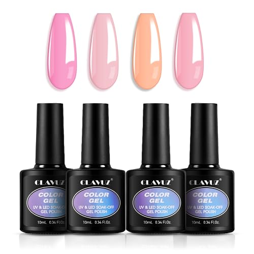 CLAVUZ 4 Farben UV Nagellack Set Rosa Koralle Gellack Gel Nagellack Gel Polish Shellac Set Gelnägel Set UV Gel für Nägel