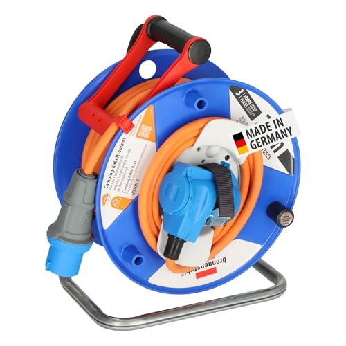 Brennenstuhl Camping-Kabeltrommel / CEE 230V Kabeltrommel 25m (H07RN-F 3G2,5 in orange, CEE-Winkelkupplung inkl. Schutzkontakt-Kombisteckdose, für den dauerhaften Einsatz außen IP44, Made in Germany)
