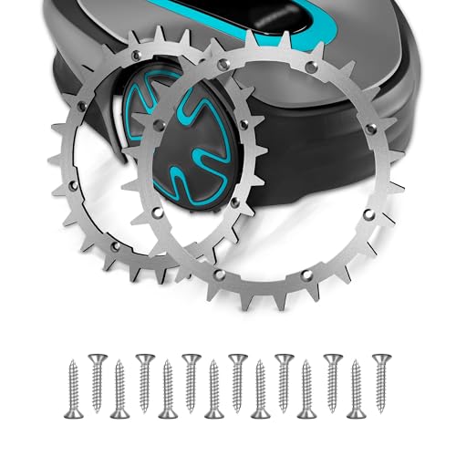 Edelstahl Spikes Kompatibel mit Gardena R40Li R50Li/Husqvarna 305 308 (bis 2015), ø200mm Mähroboter Spikes mit 14x Edelstahl Schrauben, Poliert Entgratet, Traktionsverbesserung für Mähroboter