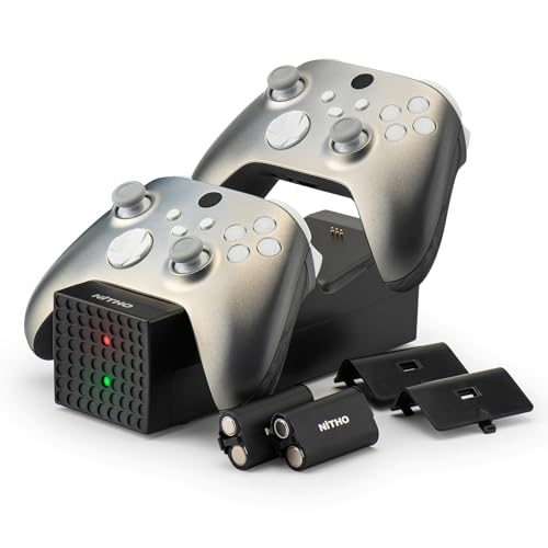 NiTHO Xbox Controller Doppel-Ladestation mit 2 x Wiederaufladbaren Akkupacks für Xbox One/Xbox Series X/S/Xbox One X/S Elite Controller, LED-Ladezustandanzeige - Schwarz