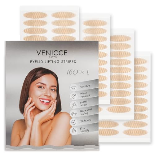 VENICCE LOVE Schlupflider Stripes unsichtbar, Schlupflider Tapes, Augenlid Stripes, Augenlidklebeband, Eyelid Tape, Augen Lifting ohne OP, Augenlidstraffung, Schlupflider entfernen 160 x L