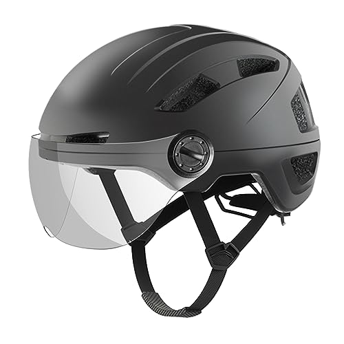 Fahrradhelm Herren, Damen Helm mit Magnetischem Visier Abnehmbarer Sonnenschutzkappe und Größenversteller, Schwarz Helm für E-Bike, Mountainbike & Citybike (M-Schutzbrille)