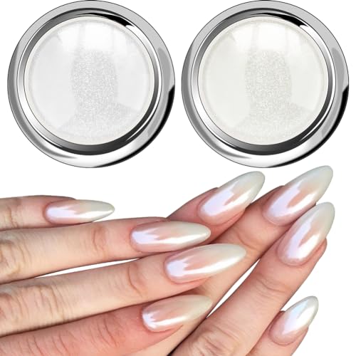 Weiße Perle Chrom Nagelpuder Glitzerpuder - Aurora Schimmer Chrom Pigment-Pulver für Nägel, Mondlicht Meerjungfrau Schillernde für Nagelkunst Maniküre DIY Salon