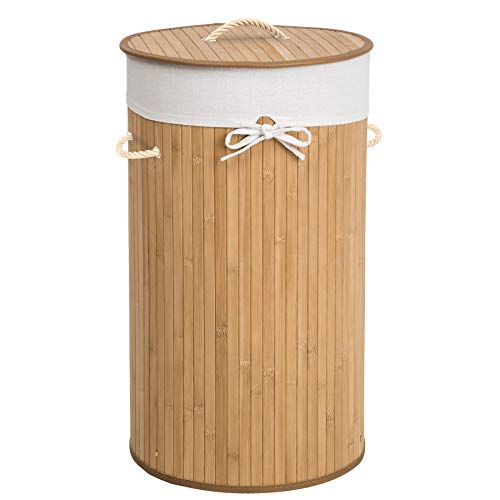 tectake Robuster Bambus Wäschekorb faltbar mit Deckel und herausnehmbarem Wäschesack - Diverse Modelle - (57L Natural rund | Nr. 401837)