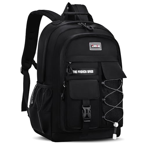 Amythe Schulrucksack Jungen Teenager, 2025 Groß Rucksack Schule Gymnasium Oberstufe Schulranzen Wasserabweisend für 15.6' Laptop, Schultasche Casual 29L-Schwarz
