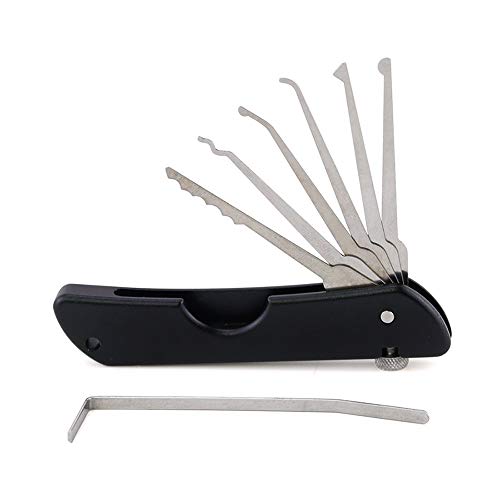Loboo Idea tragbares Dietrich-Set im Taschenmesser-Format, Schnellöffner, Schlossöffner-Werkzeug, Schlosser-Werkzeug, Edelstahl, 7-in-1 Falt-Multitool, schwarz