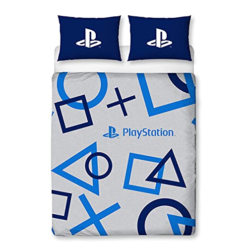 Character World Playstation PYSBLEDD001UK2 Doppel-Bettbezug, offizielles Lizenzprodukt, doppelseitiges Gaming-Bettwäsche-Design mit passendem Kissenbezug, Polycotton, Blau