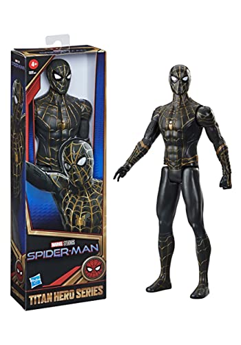 Spider-Man Marvel Titan Hero Series Actionfigur, 30 cm, schwarz-Goldener Anzug, Actionfigur, Spielzeug, inspirierter Film, für Kinder ab 4 Jahren