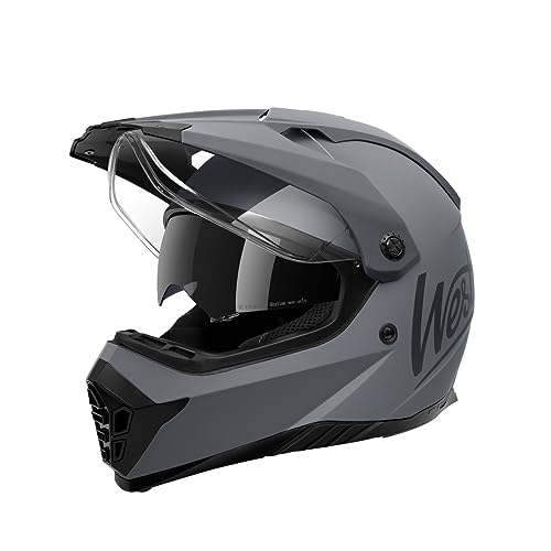 Westt Motocross Helm Fullface MTB Motorradhelm Integralhelm Crosshelm Helm Motorrad MTB Enduro Quad Helm Motorrad mit Doppelvisier Sonnenblende ECE Zertifiziert (Matt Grau, S (55-56 cm))