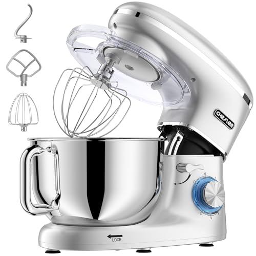 CHeflee Küchenmaschine Teigmaschine 2000W Knetmaschine,Mit 6.2L EdelstahlschüSsel,6 Geschwindigkeit Reduzierte GeräUsche,Mit RüHrbesen,RüHrhaken,SpritzwassergeschüTzter Knetmaschine Mit Knethaken