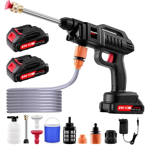 Akku Hochdruckreiniger, 21V 60Bar Mobile Akku-Hochdruckreiniger, Hochdruckreiniger Akku mit 2 Akku, 3-in-1-Multifunktionsdüse, 5M Schlauch, Filterkessel, Tragbarer Hochdruckreiniger für Auto, Terrasse