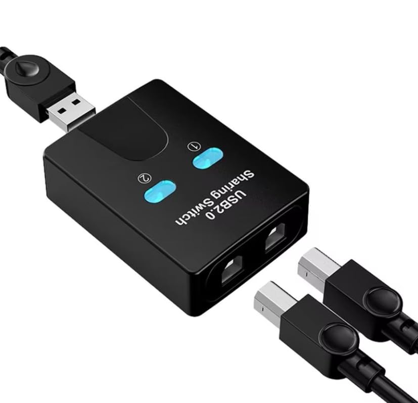 USB 2.0 Druckerfreigabe Switch | USB KVM Splitter Hub | USB Verbindungsschalter 2 Eingänge 1 Ausgang | Für Tastatur, Maus, Drucker, Kartenleser